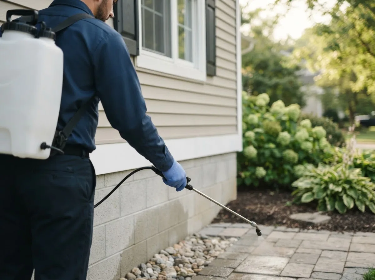 Pest control technician inspecting a home in Cooksville, MD